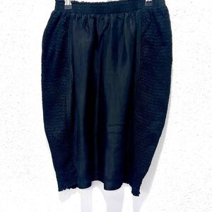 Diane Gilman Black silk Ruched Bubble Midi Skirt LARGE